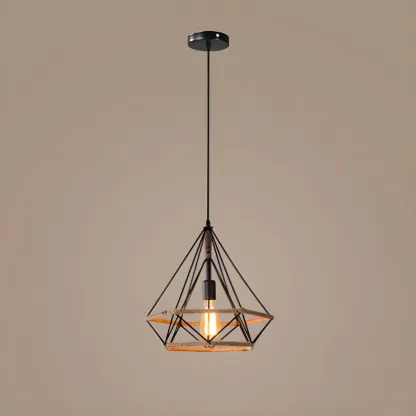 Industrial Rattan Black Metal Hemp Rope Pendant Light Image - 6