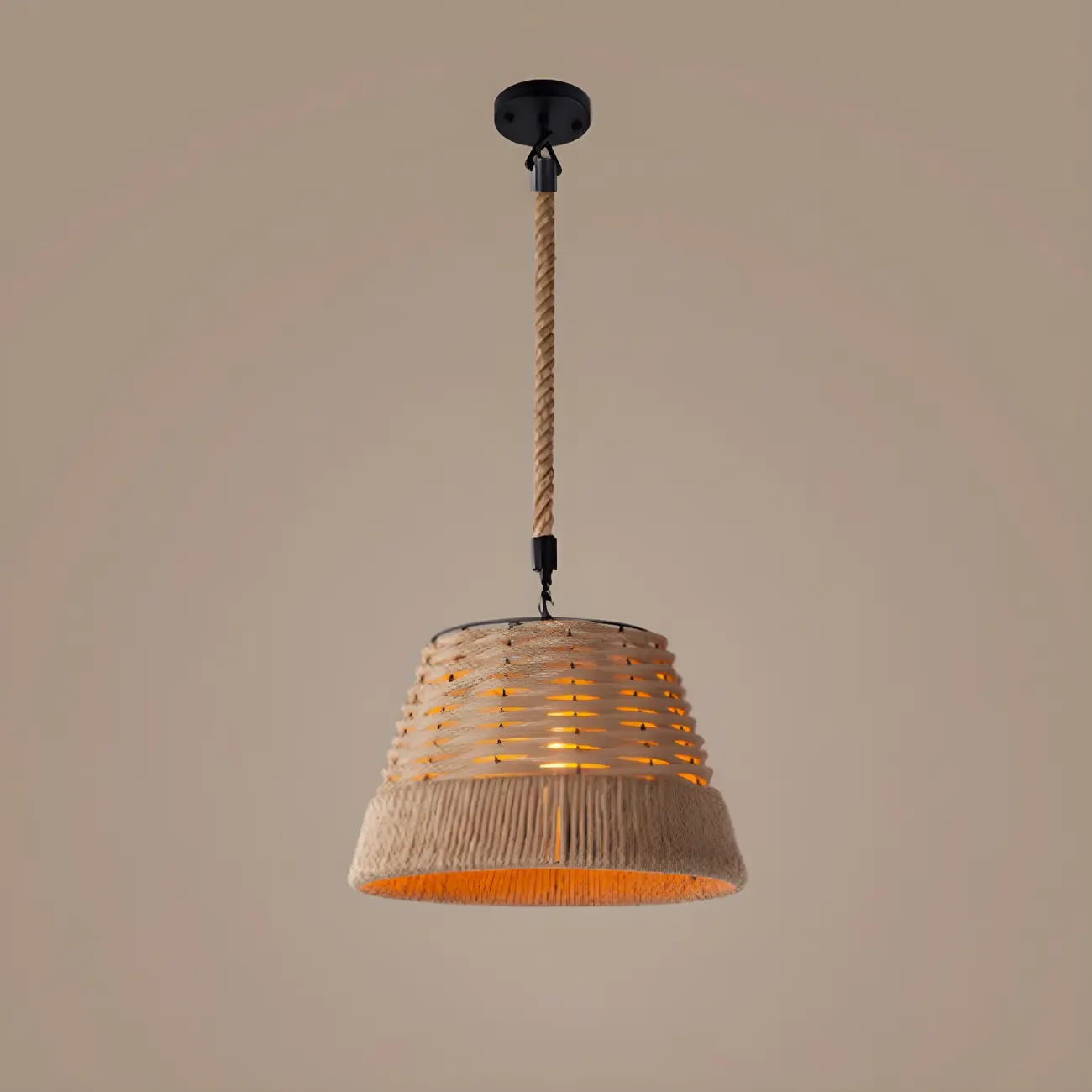 Industrial Rattan Black Metal Hemp Rope Pendant Light Image - 7 | homeyfad