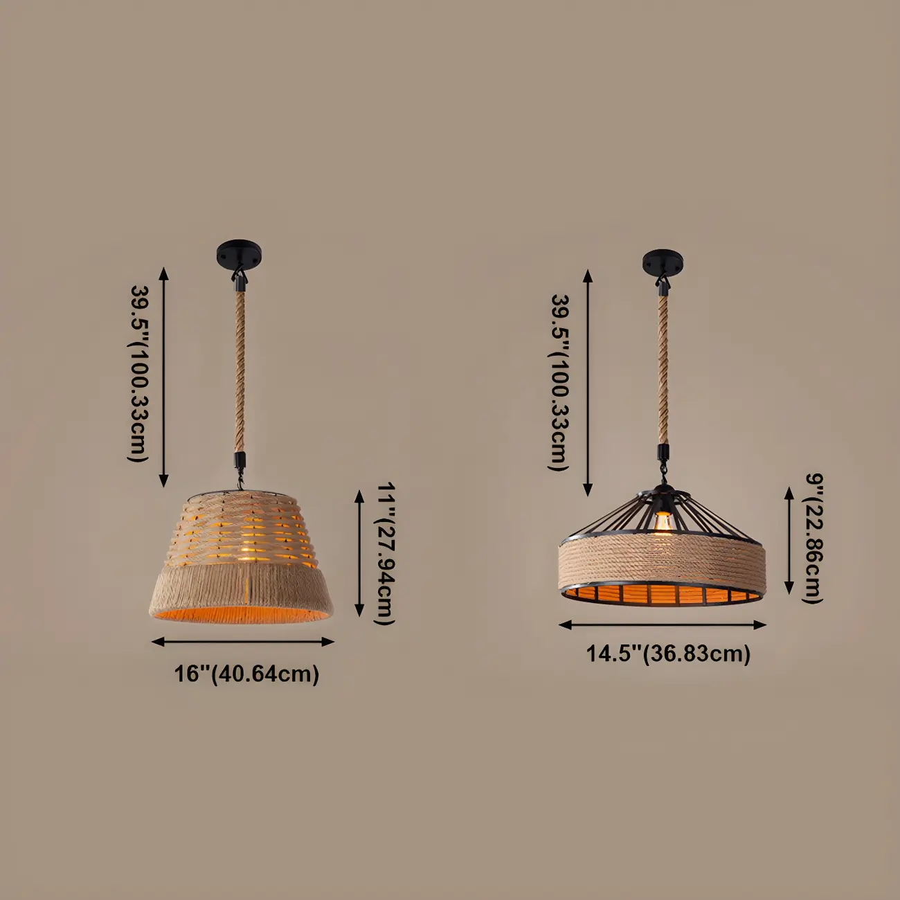 Industrial Rattan Black Metal Hemp Rope Pendant Light Image - 10 | homeyfad