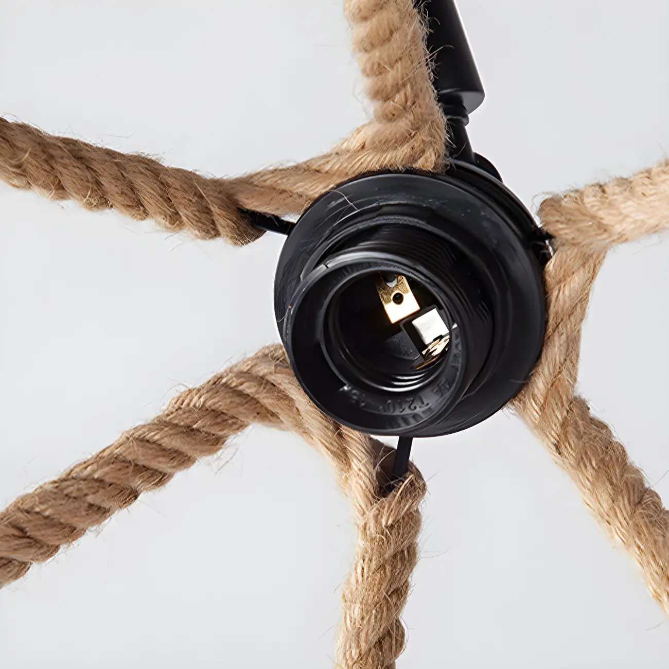 Industrial Rattan Black Metal Hemp Rope Pendant Light Image - 18 | homeyfad