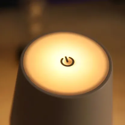 Minimalist LED Metal Drum Shade Gold Cordless Table Lamp Image - 9