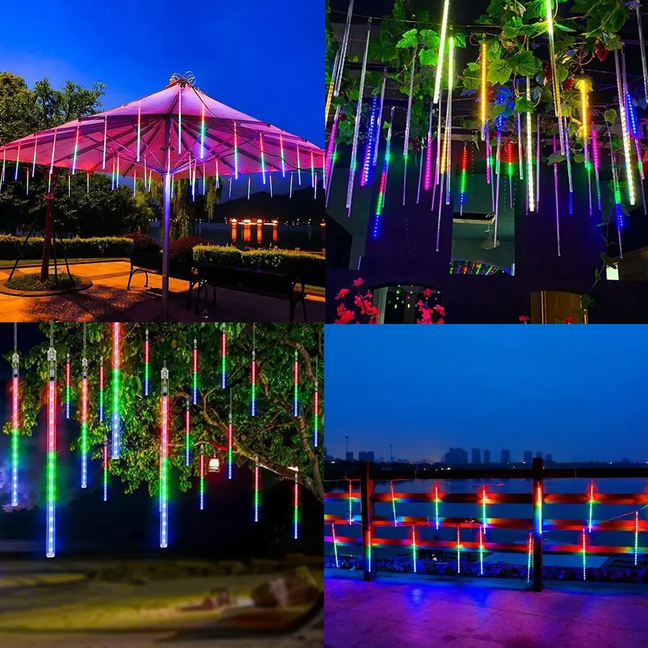 Meteor Multicolor Plastic 8-Light Icicle String Light Image - 3