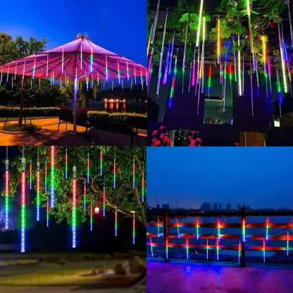 Meteor Multicolor Plastic 8-Light Icicle String Light Image - 3