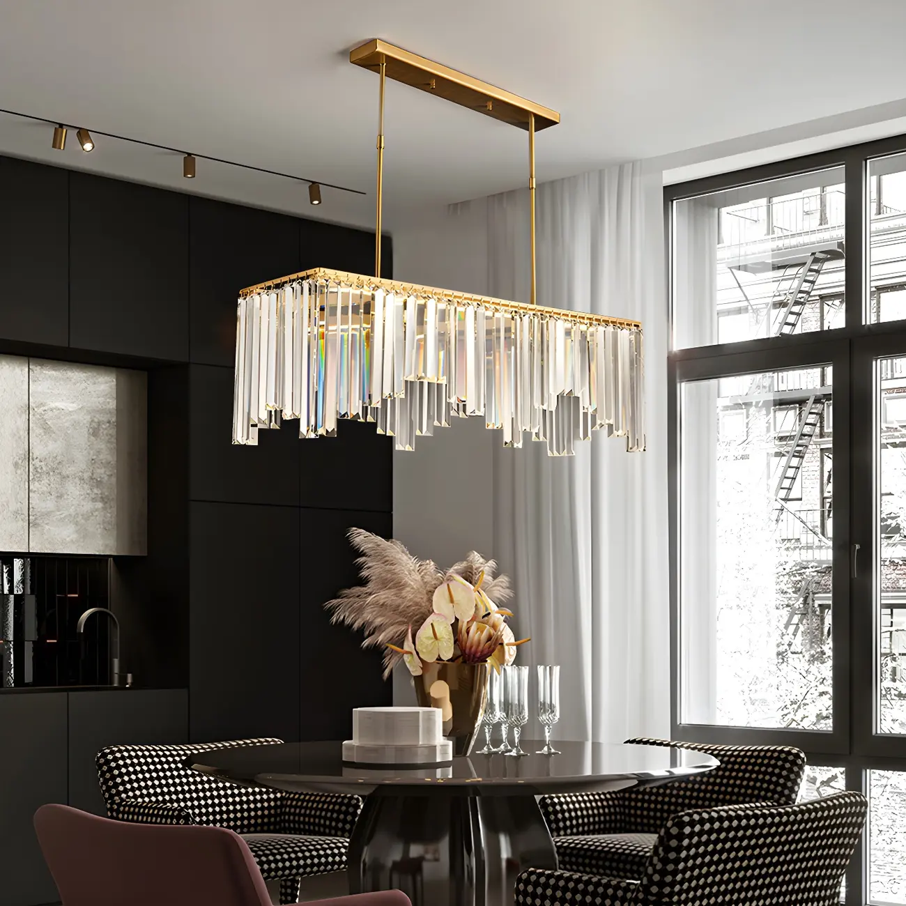 Gold Crystal Geometric Chandelier for Dining Area Image - 1 | homeyfad