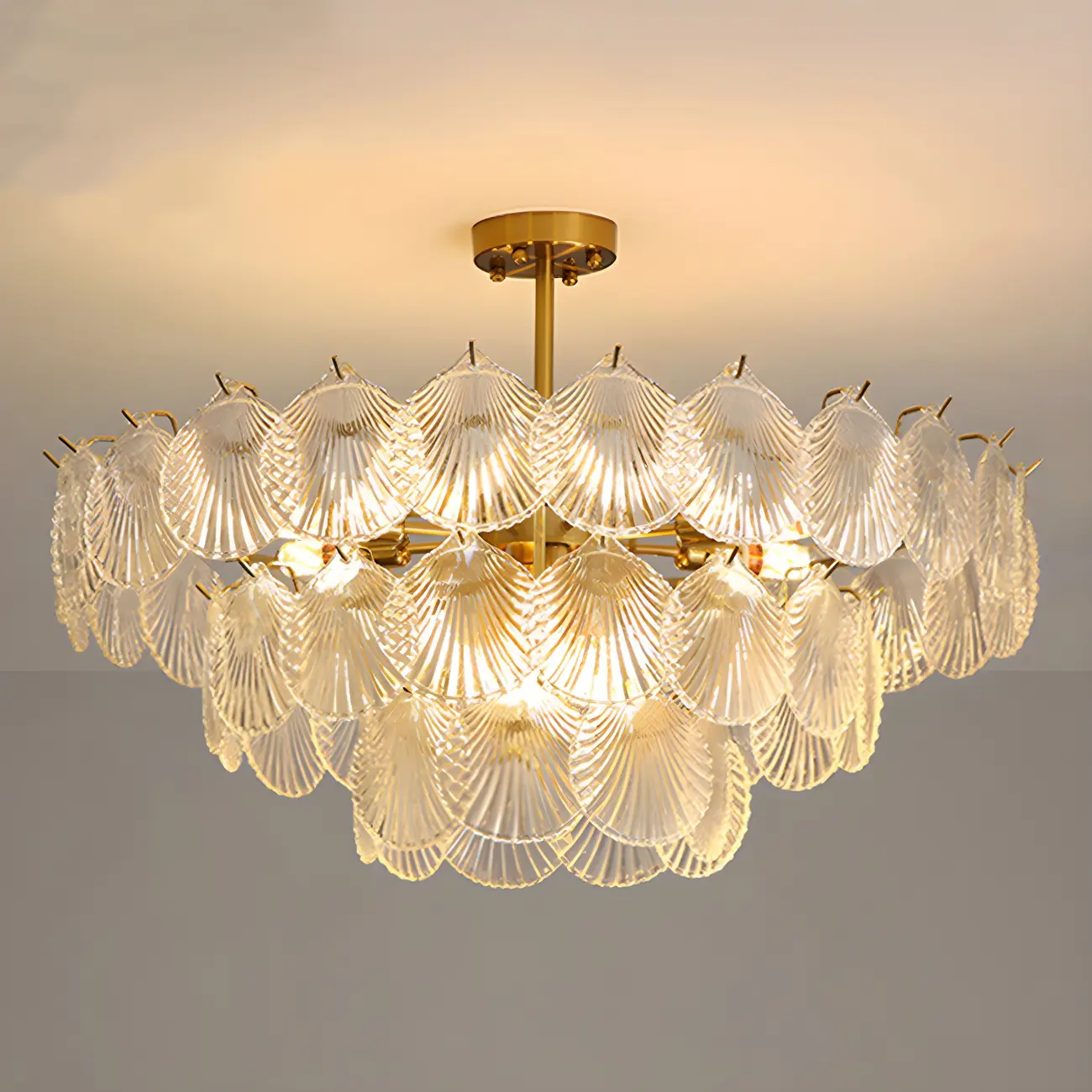 Gold Leaf Glass Elegant Layered Crystal Chandelier Image - 8 | homeyfad