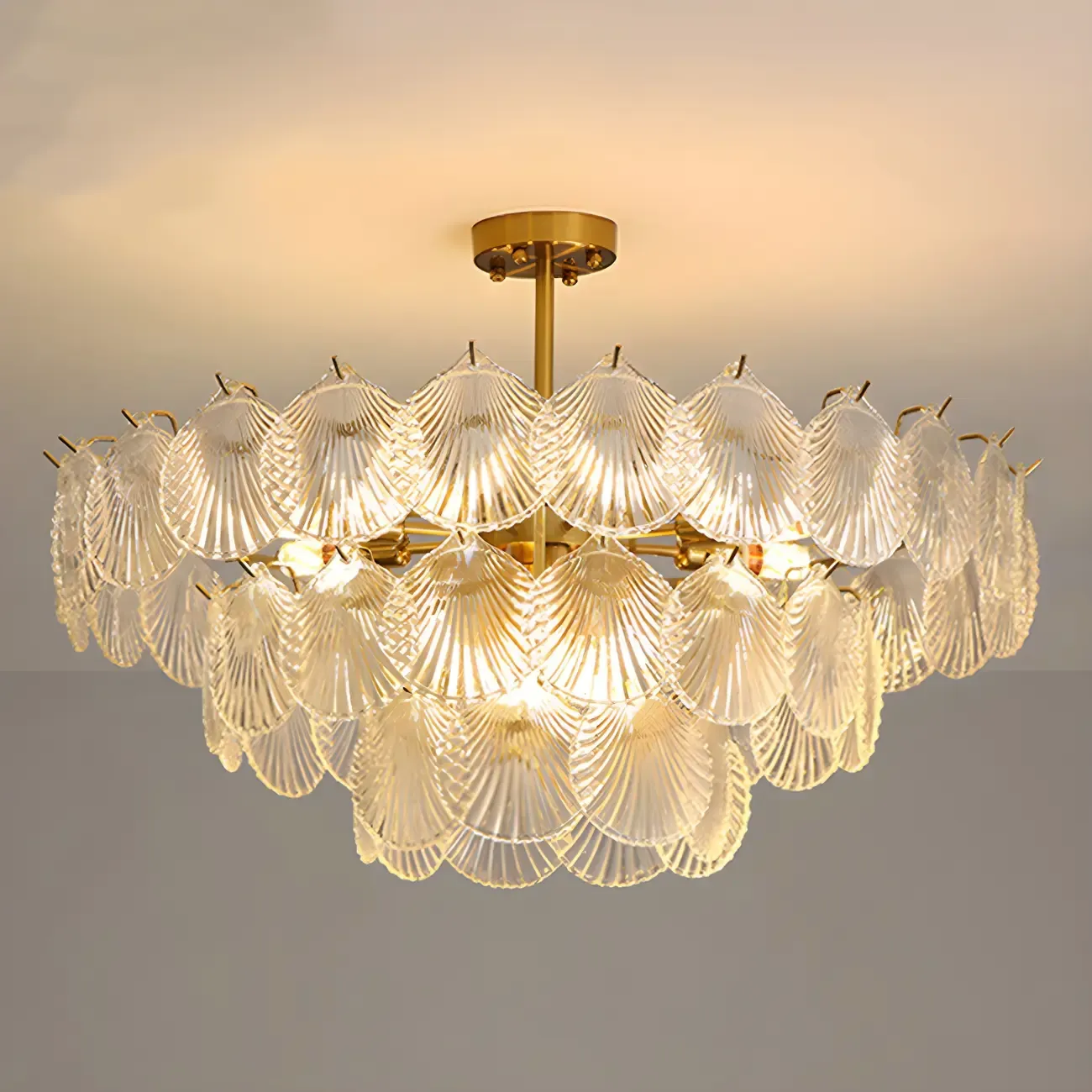 Gold Leaf Glass Elegant Layered Crystal Chandelier Image - 8