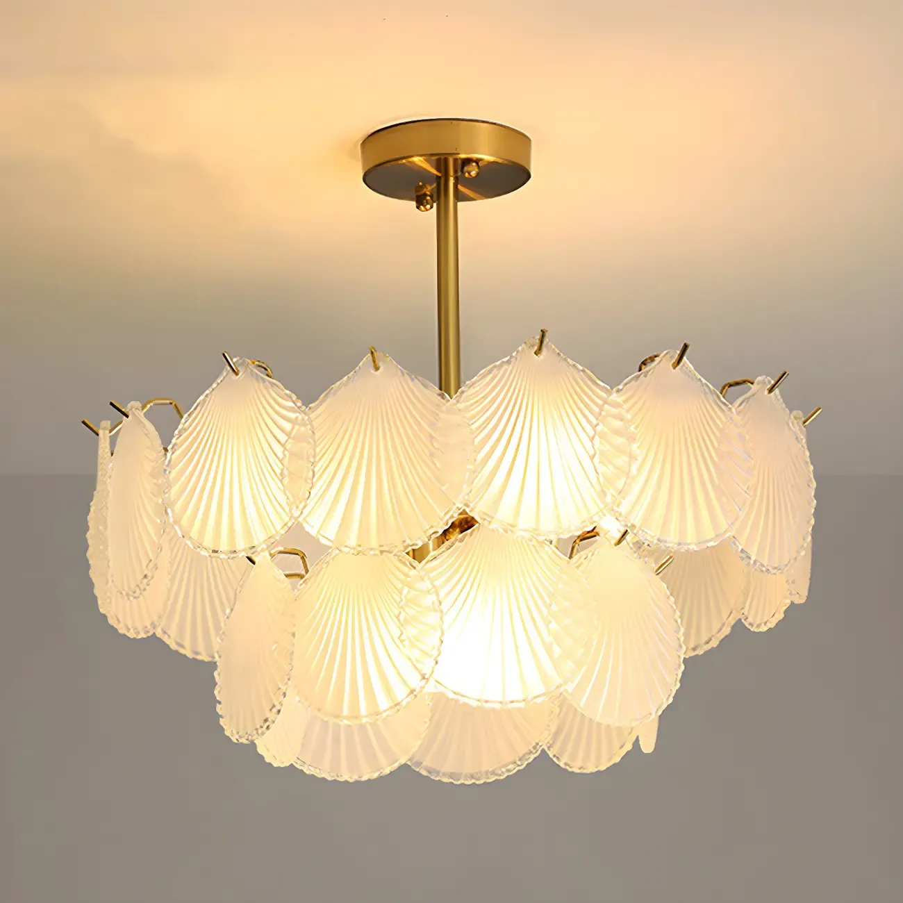 Gold Leaf Glass Elegant Layered Crystal Chandelier Image - 9