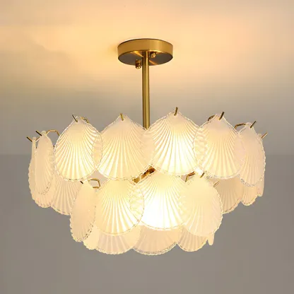 Gold Leaf Glass Elegant Layered Crystal Chandelier Image - 9