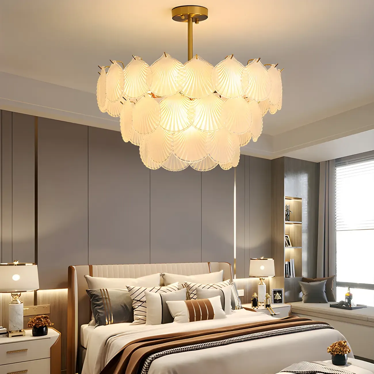 Gold Leaf Glass Elegant Layered Crystal Chandelier Image - 4