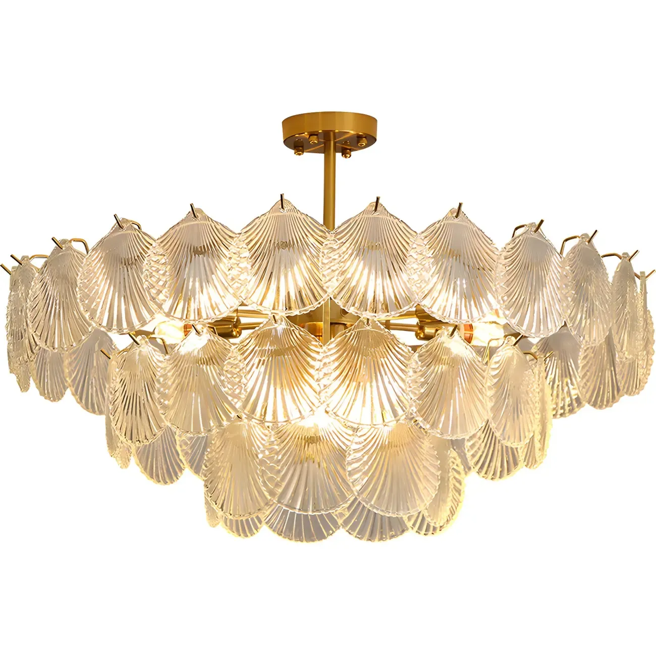 Gold Leaf Glass Elegant Layered Crystal Chandelier Image - 12
