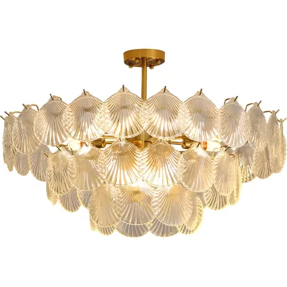 Gold Leaf Glass Elegant Layered Crystal Chandelier Image - 12