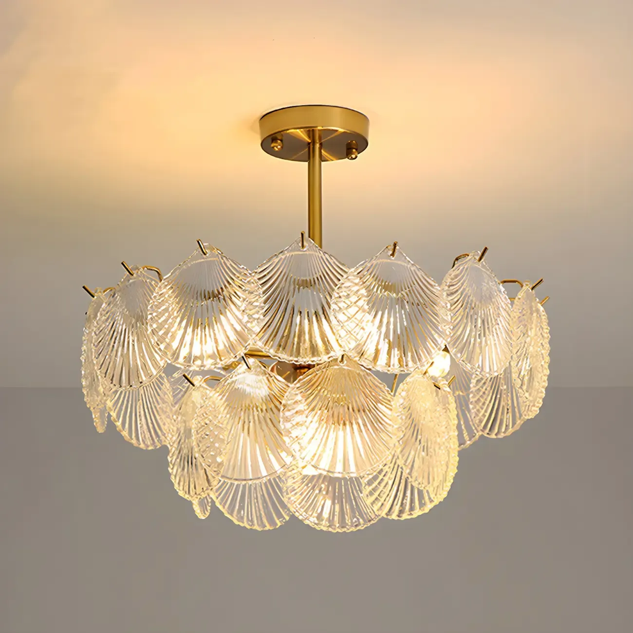 Gold Leaf Glass Elegant Layered Crystal Chandelier Image - 13