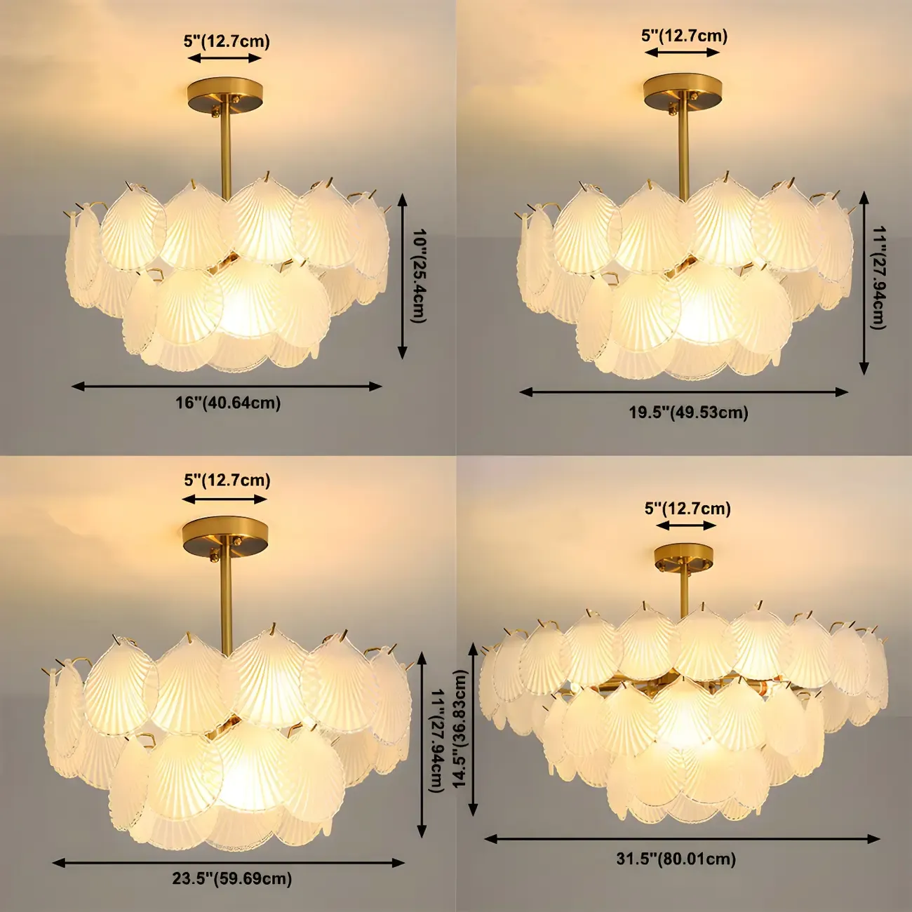 Gold Leaf Glass Elegant Layered Crystal Chandelier Image - 14