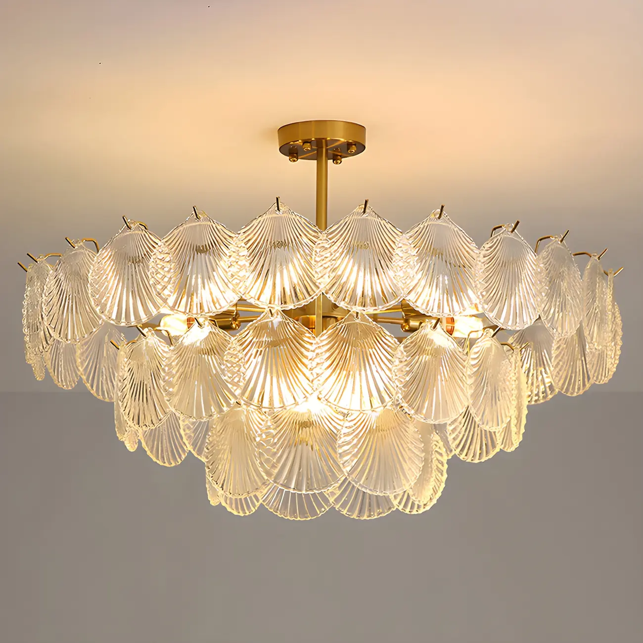 Gold Leaf Glass Elegant Layered Crystal Chandelier Image - 18 | homeyfad