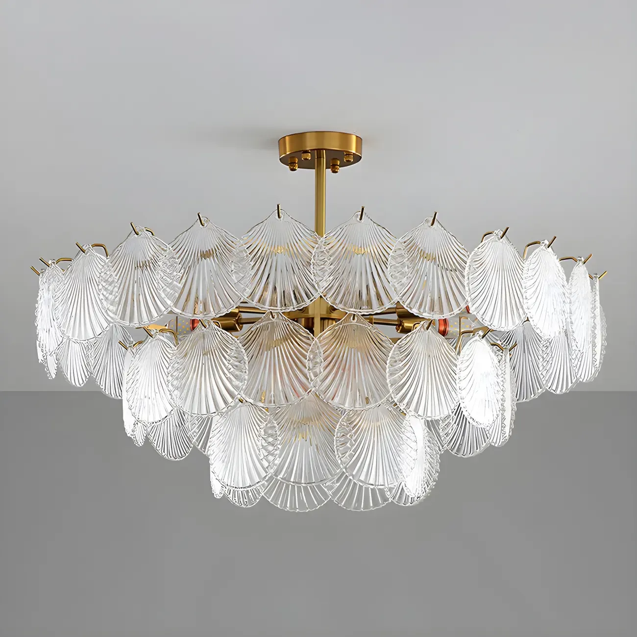 Gold Leaf Glass Elegant Layered Crystal Chandelier Image - 19