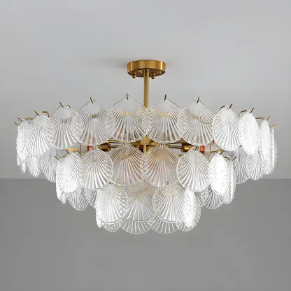 Gold Leaf Glass Elegant Layered Crystal Chandelier Image - 19