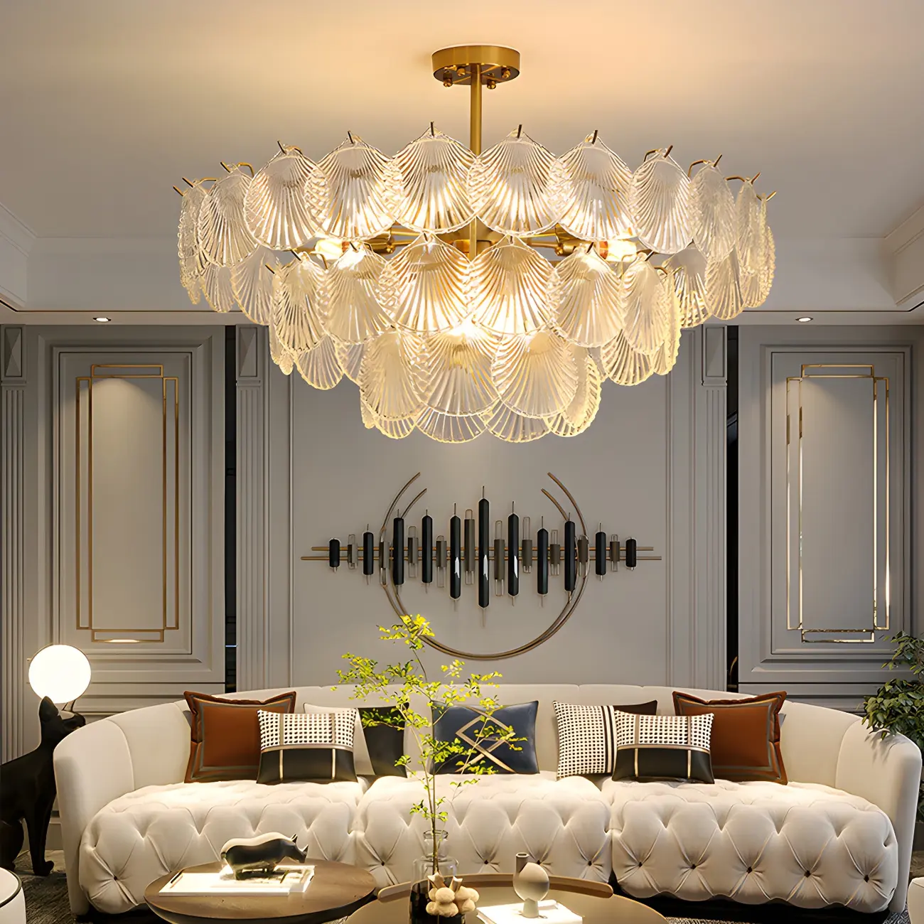 Gold Leaf Glass Elegant Layered Crystal Chandelier Image - 1 | homeyfad