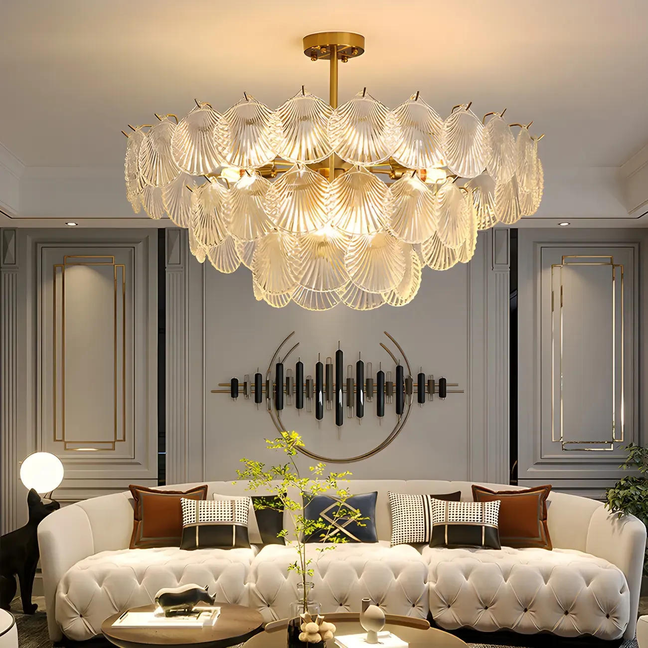 Gold Leaf Glass Elegant Layered Crystal Chandelier Image - 1