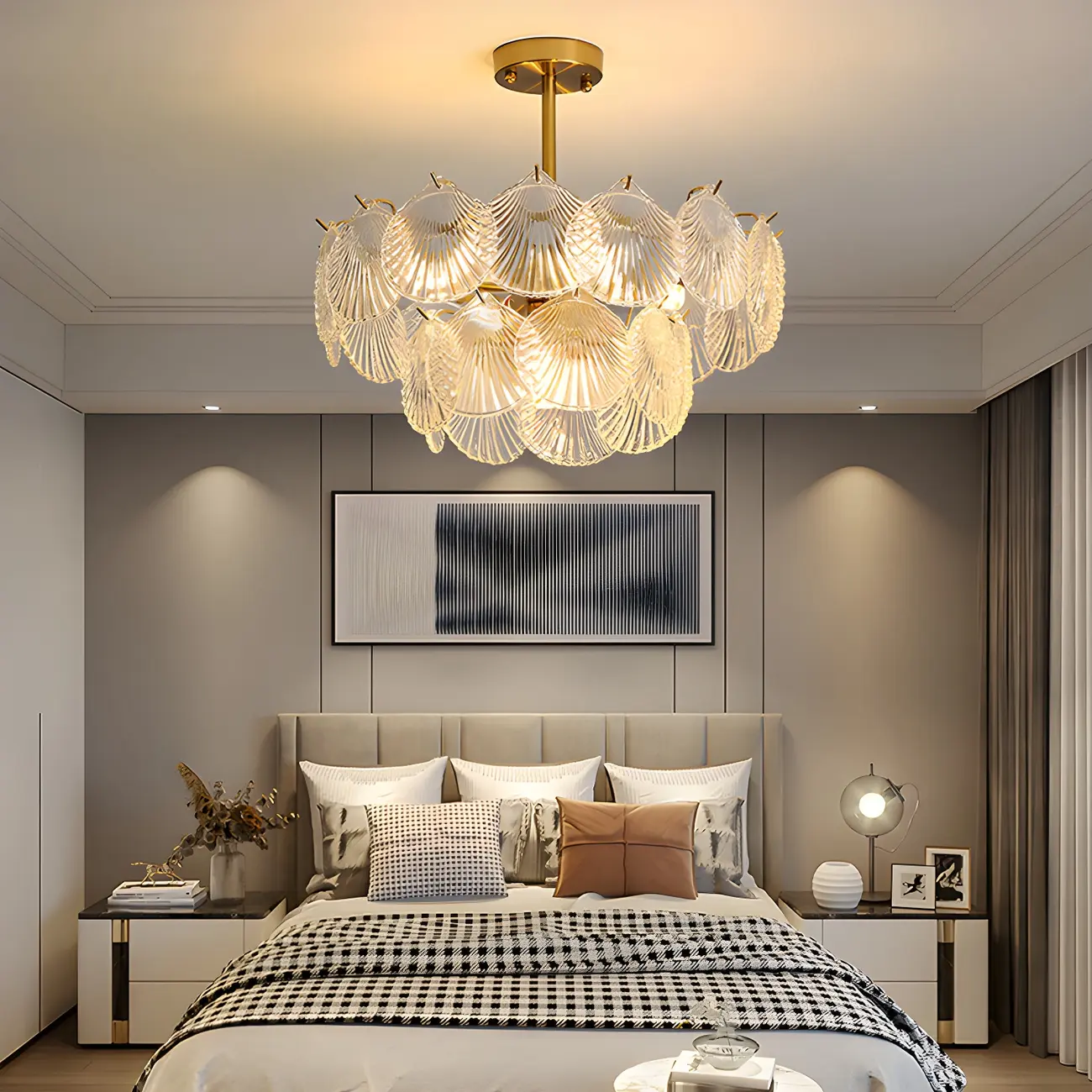 Gold Leaf Glass Elegant Layered Crystal Chandelier Image - 2 | homeyfad