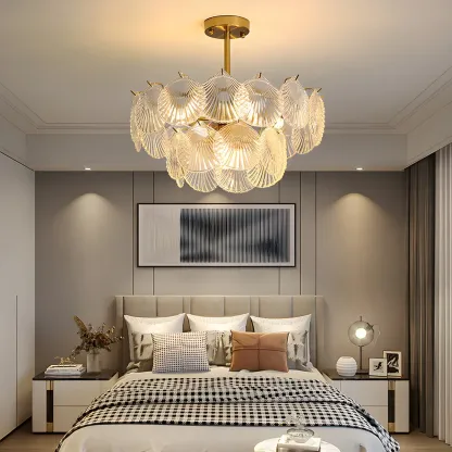 Gold Leaf Glass Elegant Layered Crystal Chandelier Image - 2