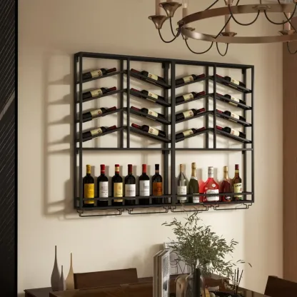 Hanging Industrial Metal Black Wine Rack Wall Mounted Image - 9