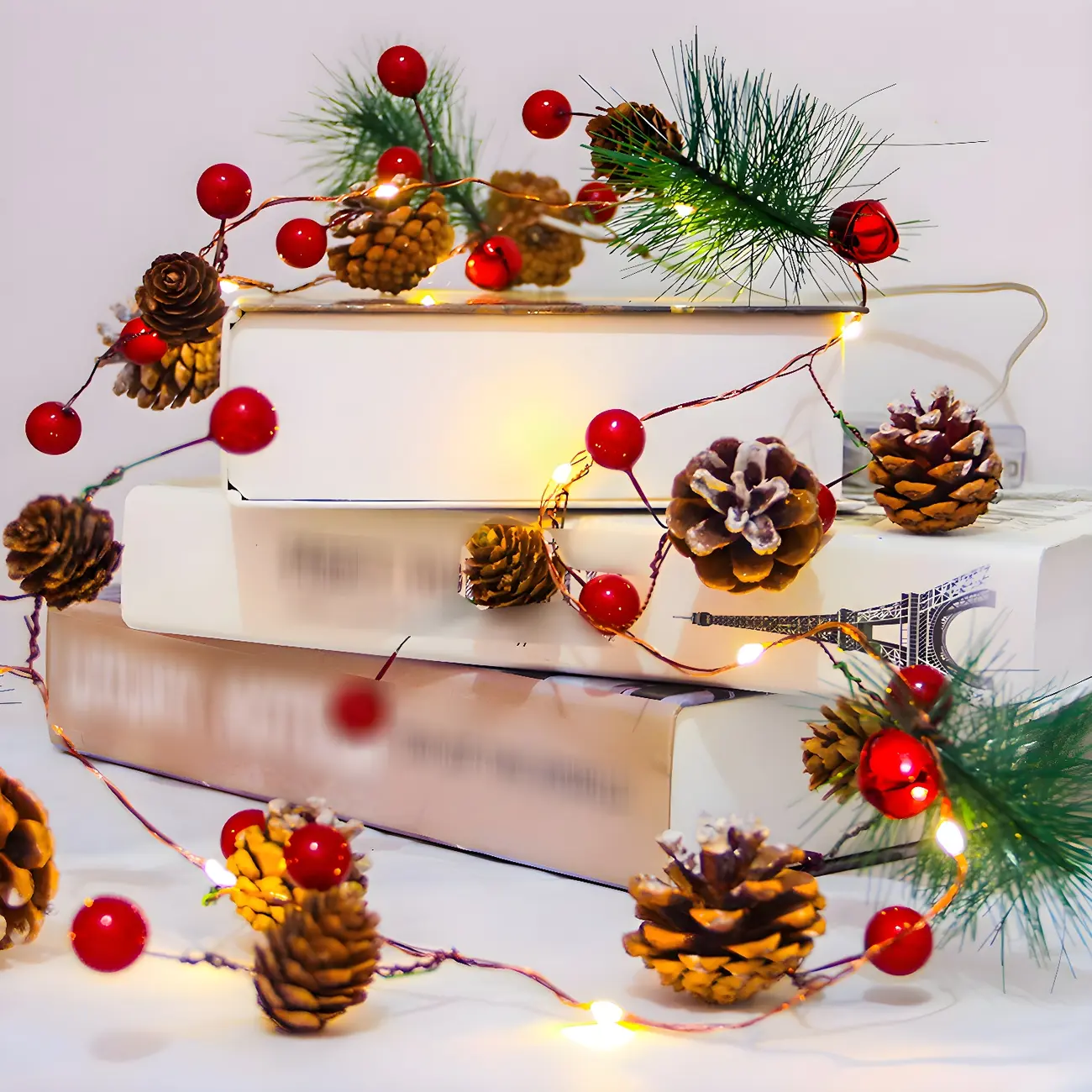 Rustic Pinecone Berry Holiday Festive String Light Image - 1 | homeyfad