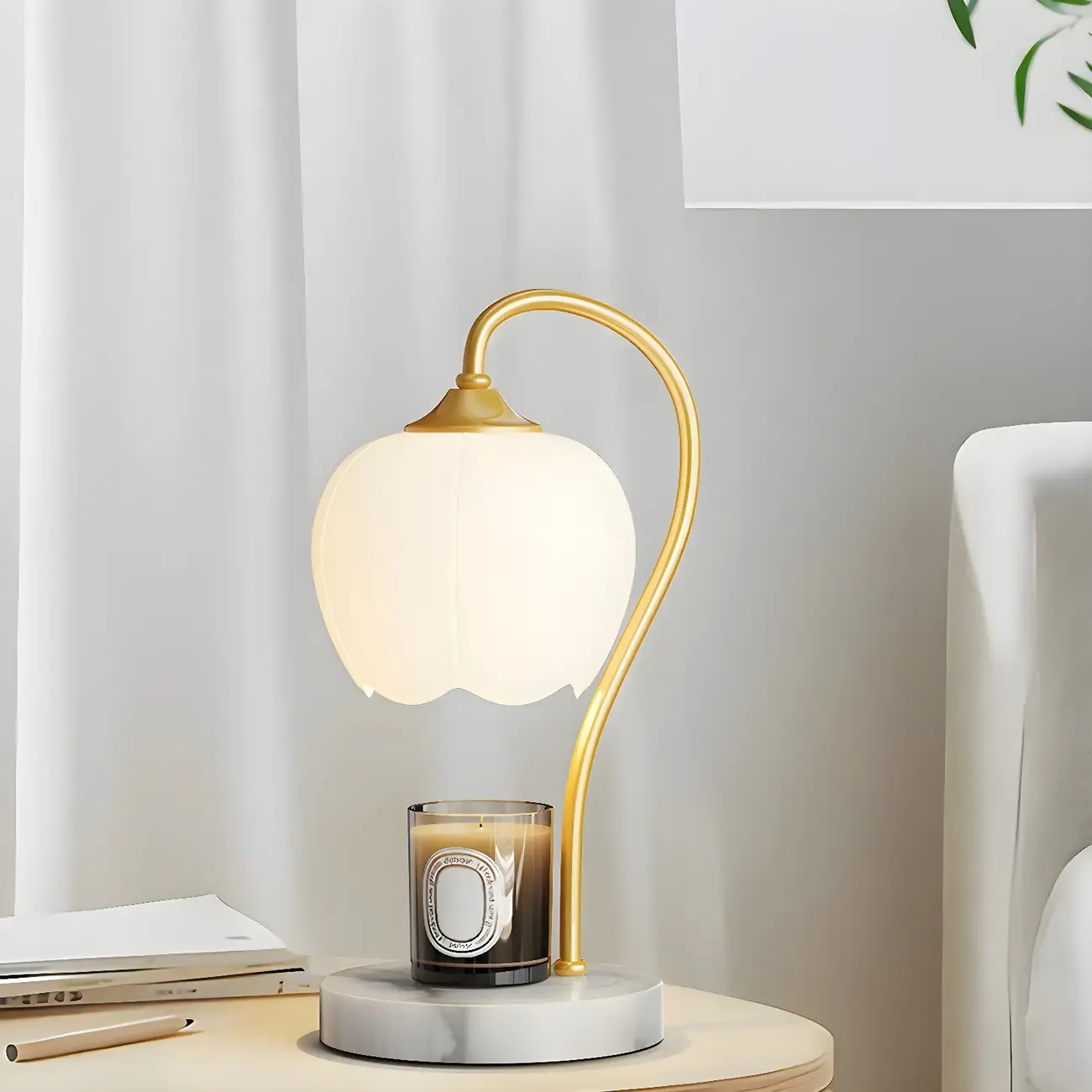 Dimmable Gold Glass Stone Base Table Lamp with Candle Image - 1