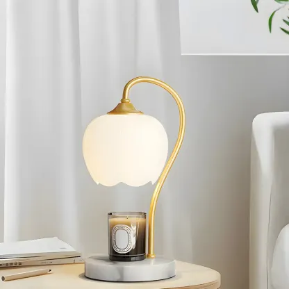 Dimmable Gold Glass Stone Base Table Lamp with Candle Image - 1