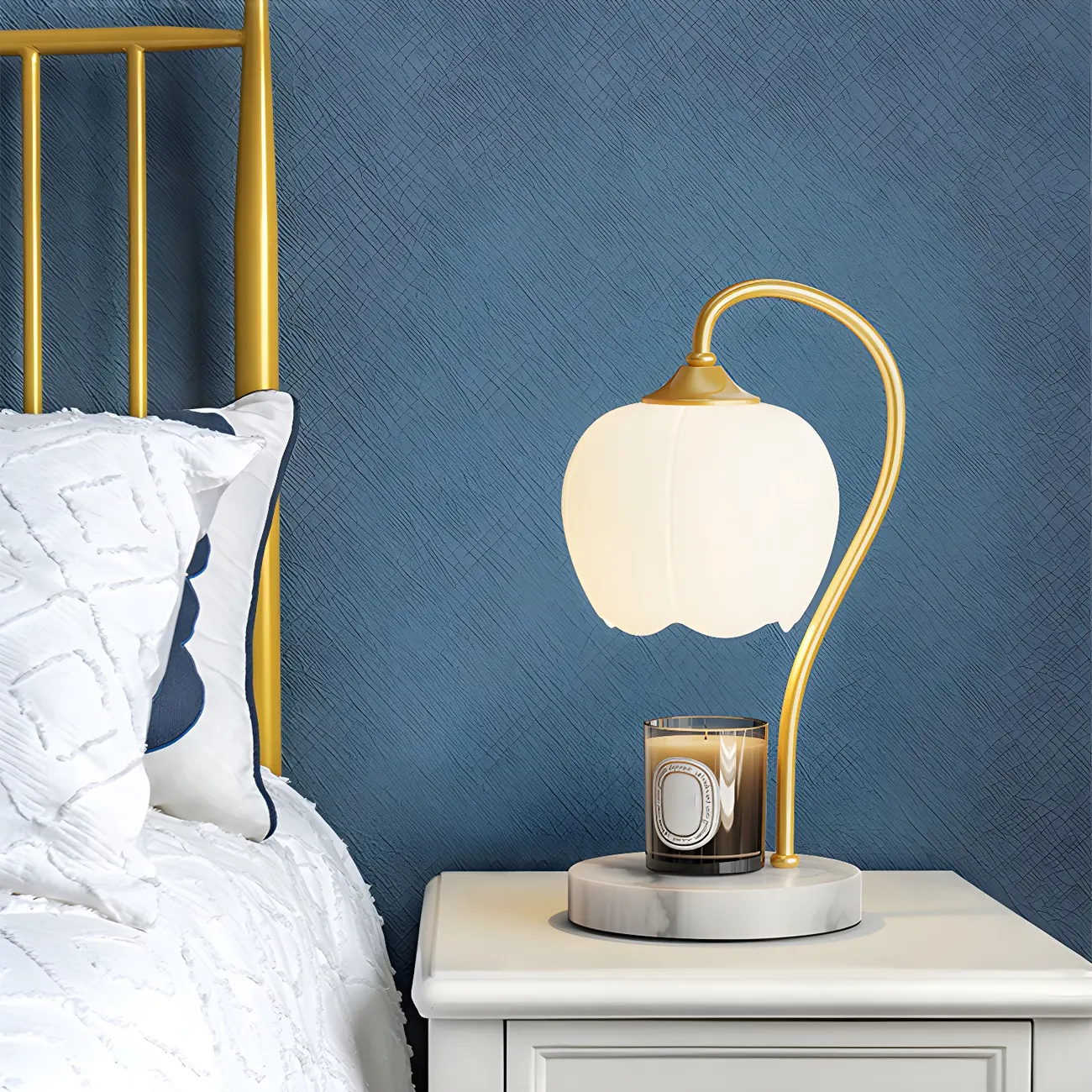 Dimmable Gold Glass Stone Base Table Lamp with Candle Image - 3 | homeyfad