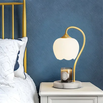 Dimmable Gold Glass Stone Base Table Lamp with Candle Image - 3