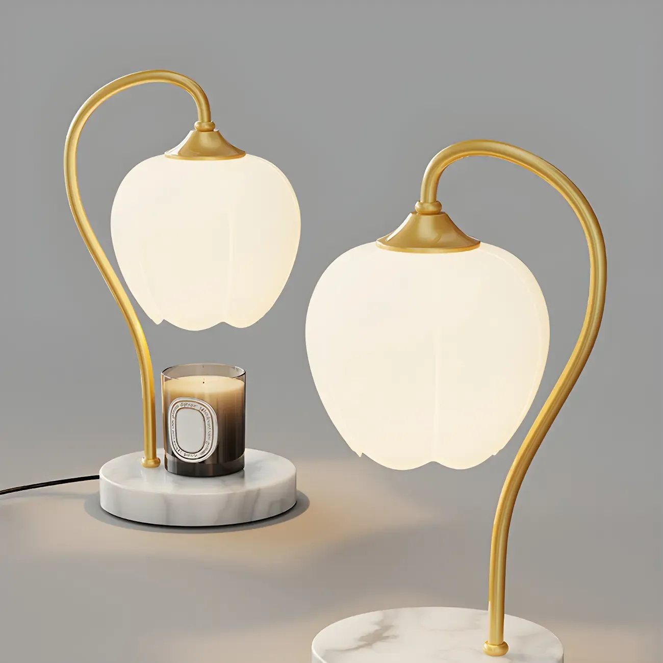 Dimmable Gold Glass Stone Base Table Lamp with Candle Image - 6