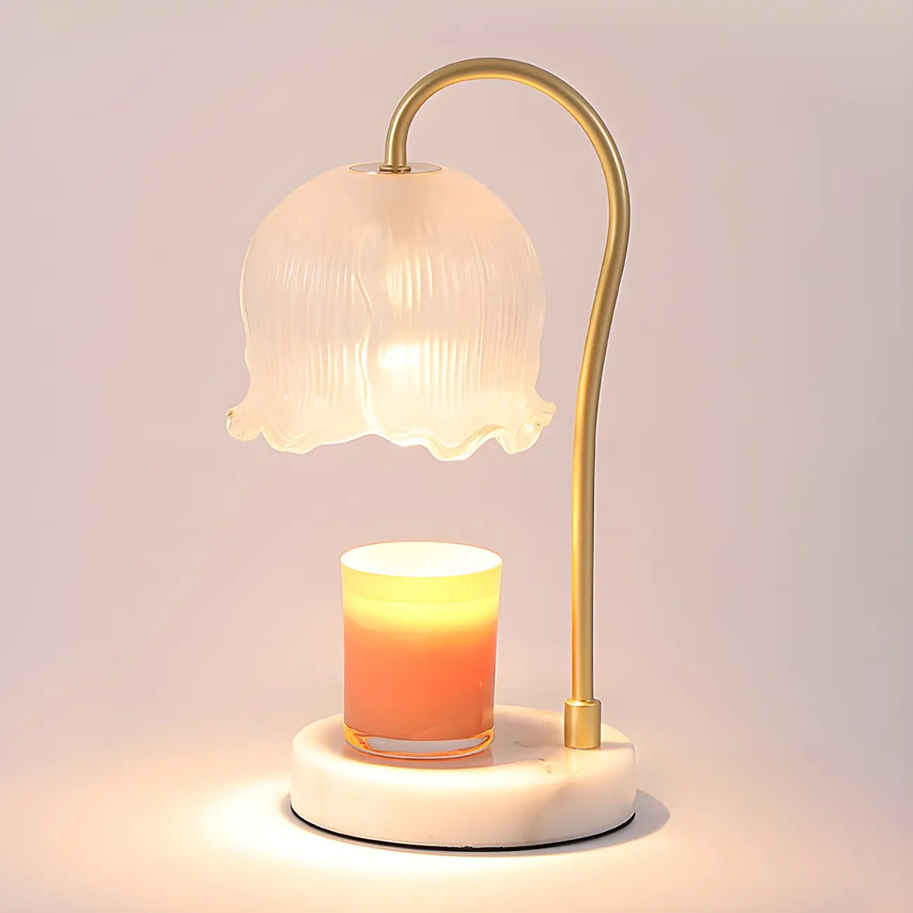 Dimmable Gold Glass Stone Base Table Lamp with Candle Image - 2 | homeyfad