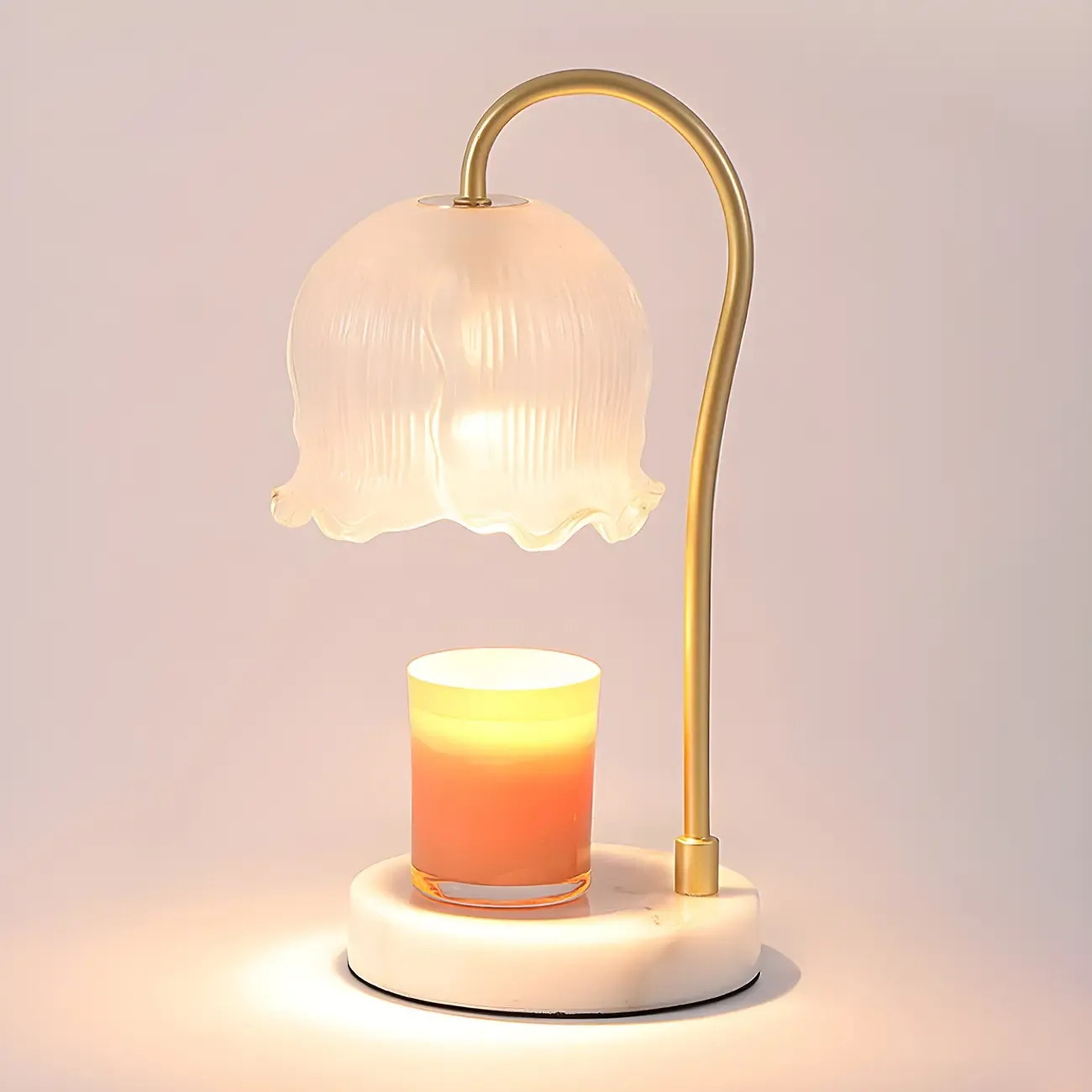 Dimmable Gold Glass Stone Base Table Lamp with Candle Image - 2