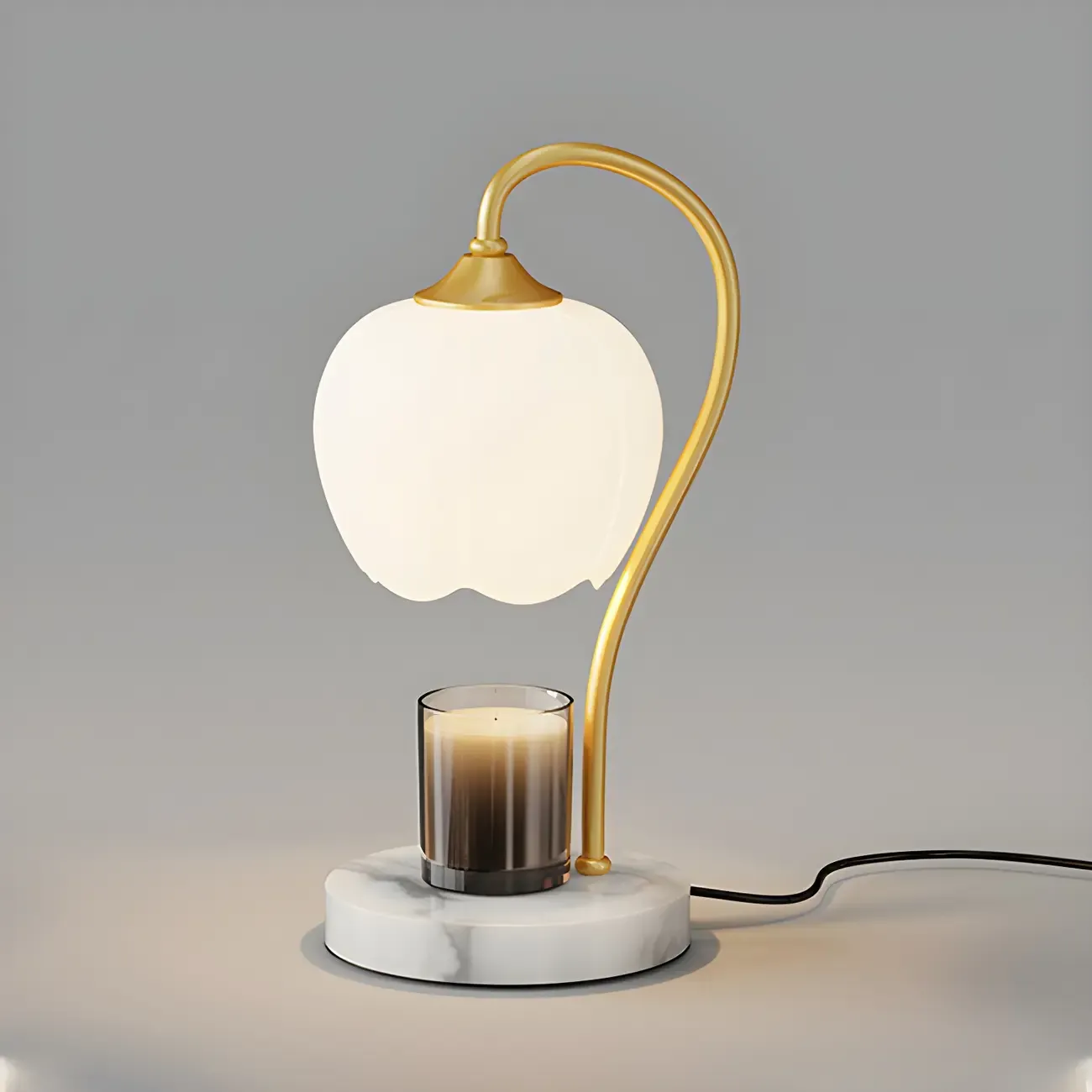 Dimmable Gold Glass Stone Base Table Lamp with Candle Image - 7