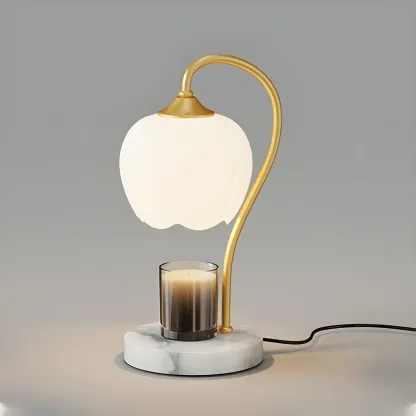 Dimmable Gold Glass Stone Base Table Lamp with Candle Image - 7