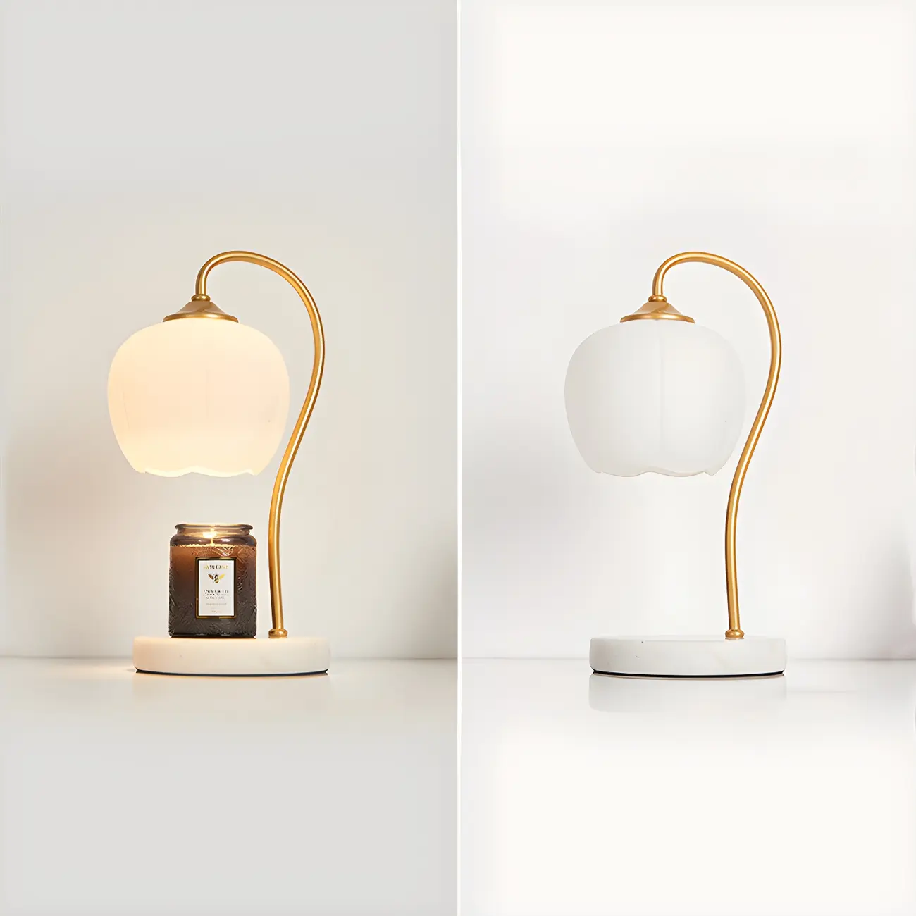 Dimmable Gold Glass Stone Base Table Lamp with Candle Image - 9 | homeyfad