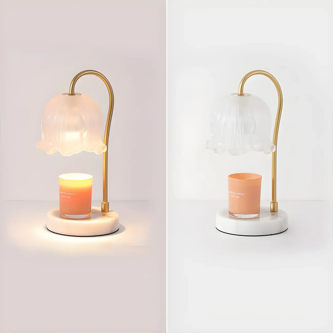 Dimmable Gold Glass Stone Base Table Lamp with Candle Image - 10