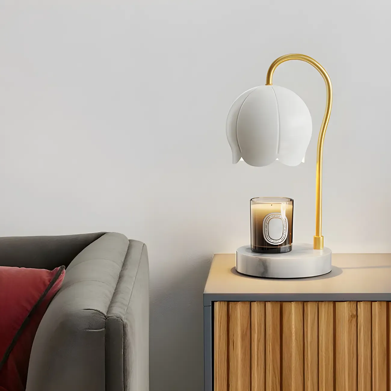 Dimmable Gold Glass Stone Base Table Lamp with Candle Image - 5