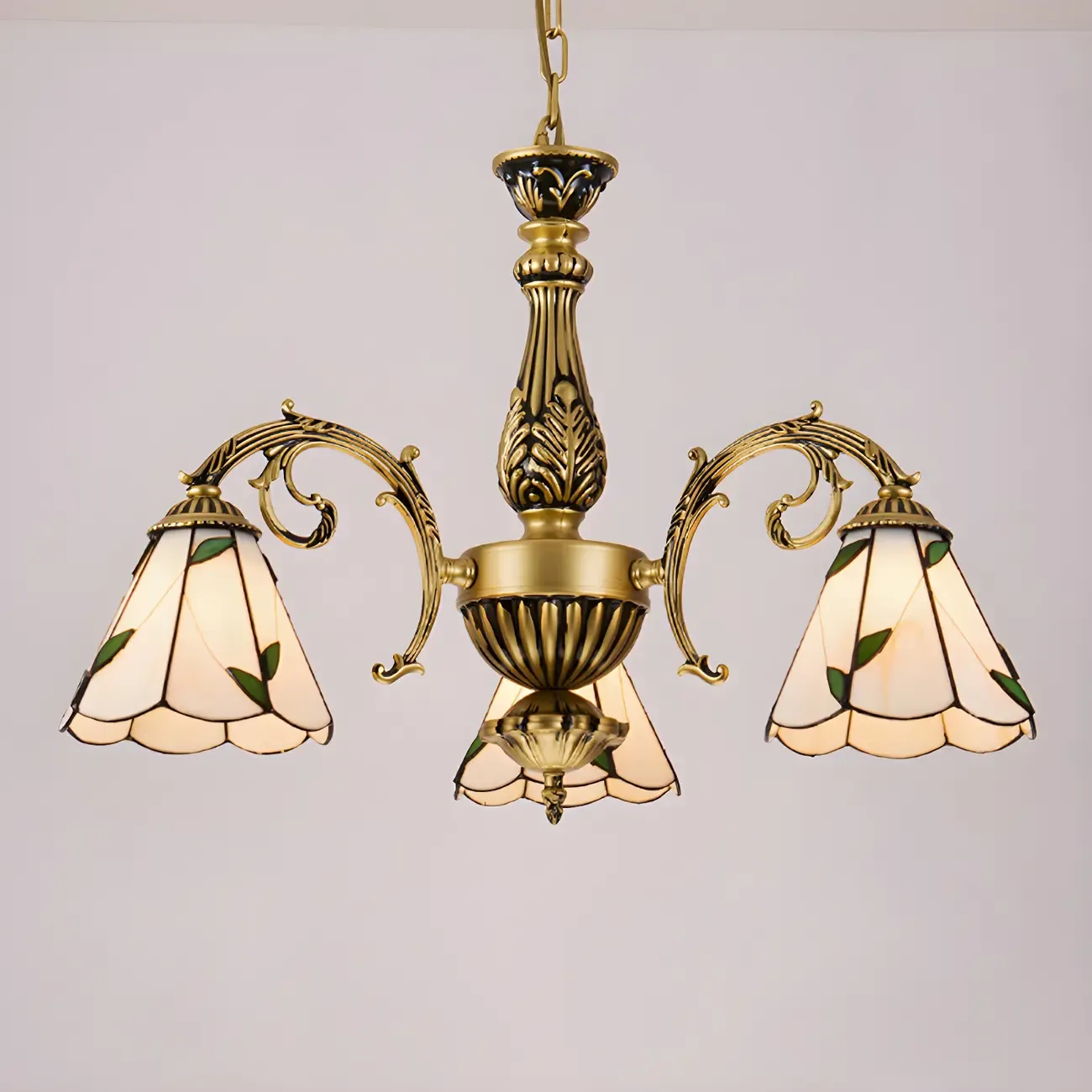 Vintage Gold Floral Glass Adjustable Hanging Chandelier