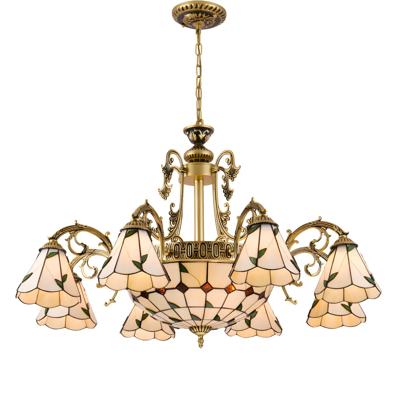 Vintage Gold Floral Glass Adjustable Hanging Chandelier | homeyfad
