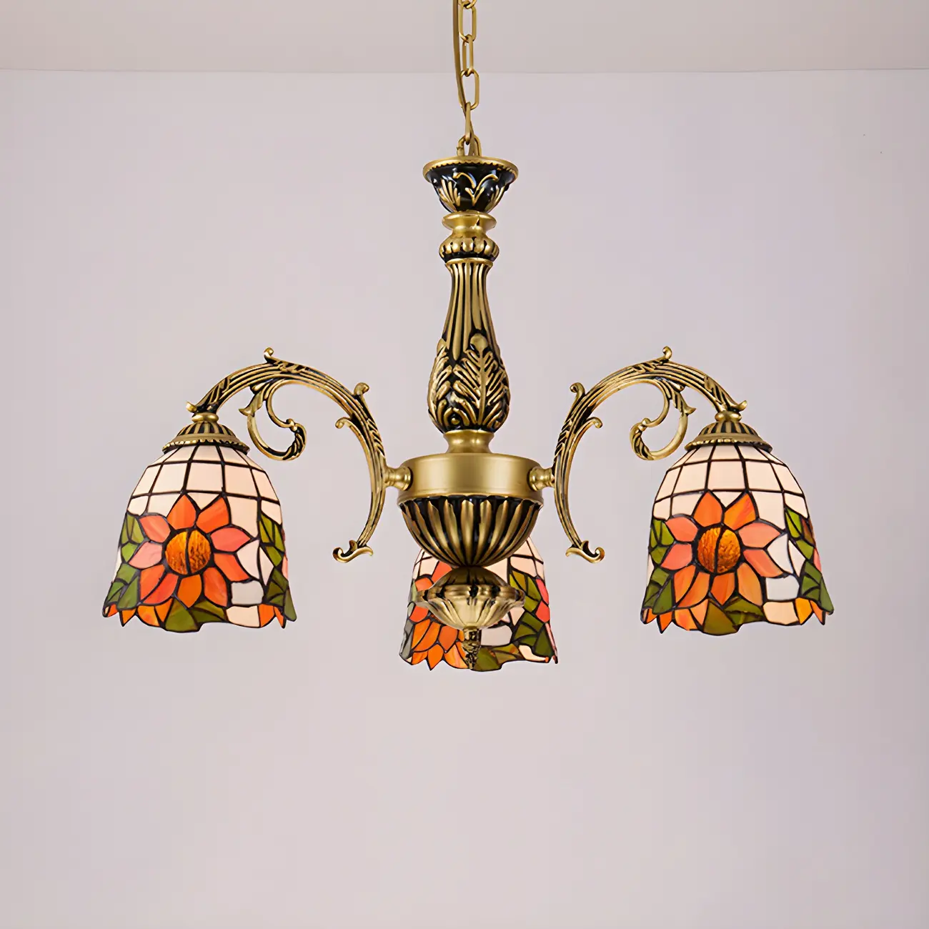 Vintage Gold Floral Glass Adjustable Hanging Chandelier | homeyfad