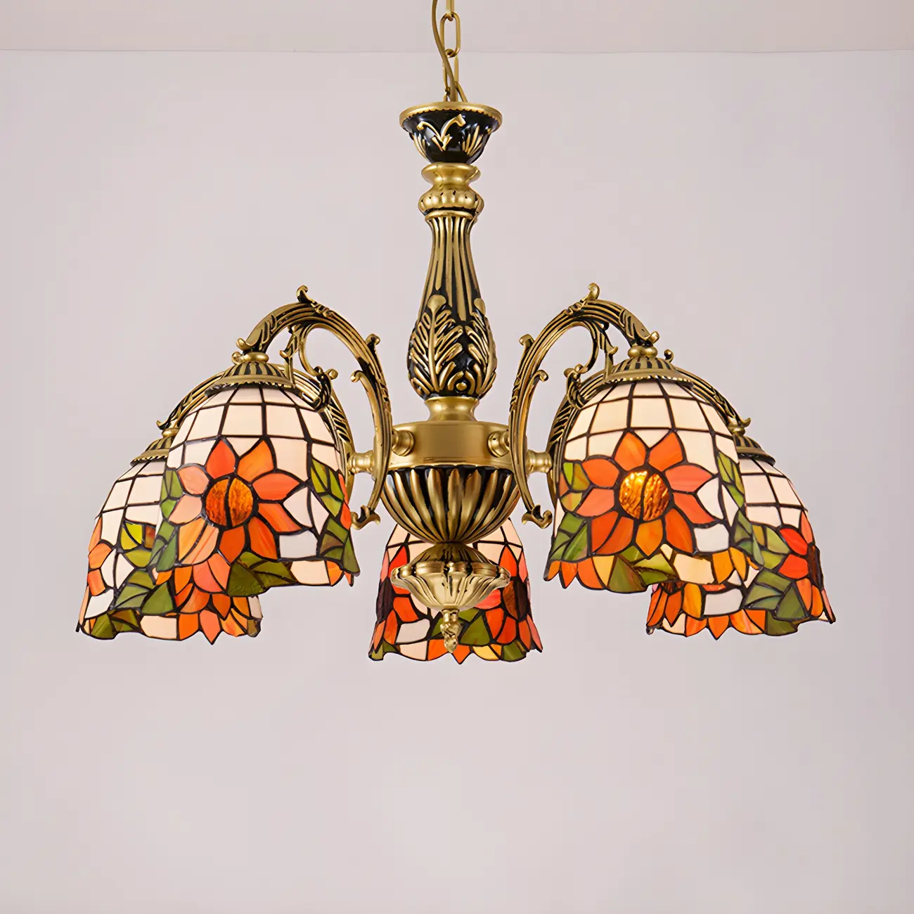 Vintage Gold Floral Glass Adjustable Hanging Chandelier | homeyfad