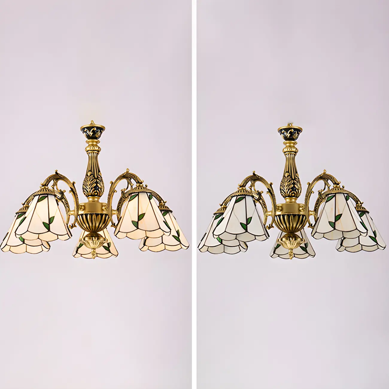Vintage Gold Floral Glass Adjustable Hanging Chandelier | homeyfad