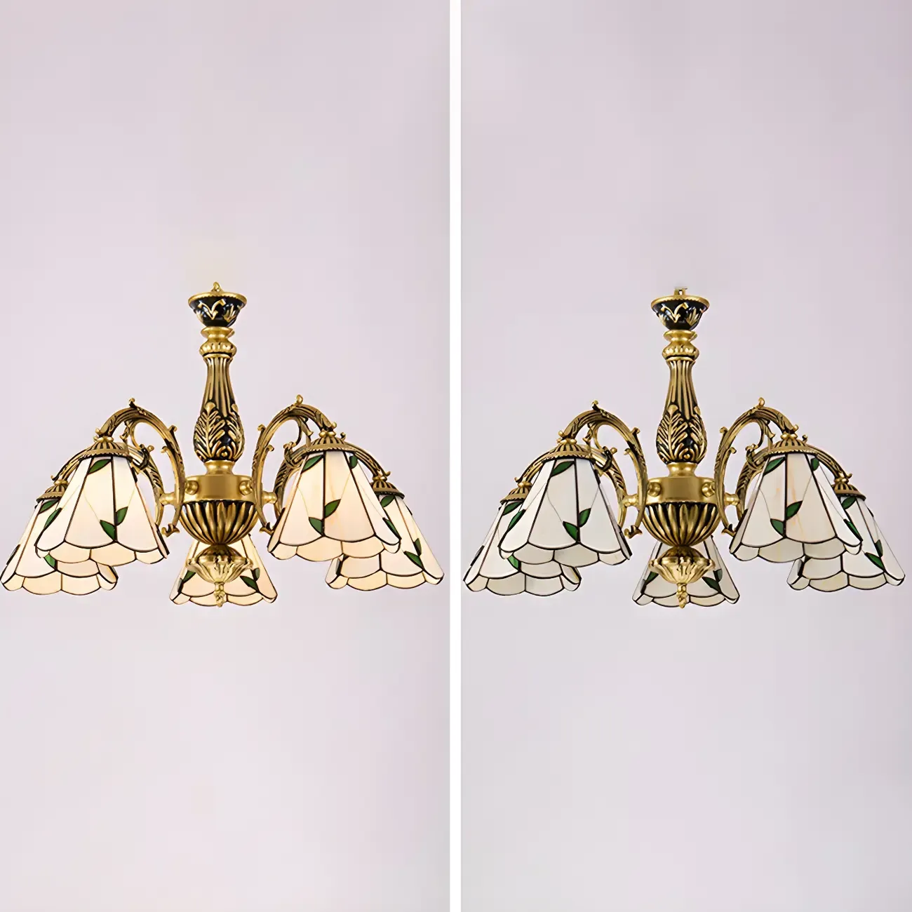 Vintage Gold Floral Glass Adjustable Hanging Chandelier
