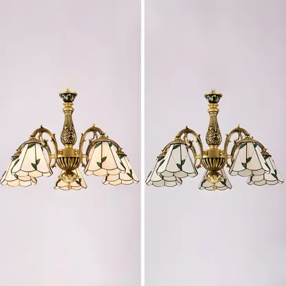 Vintage Gold Floral Glass Adjustable Hanging Chandelier