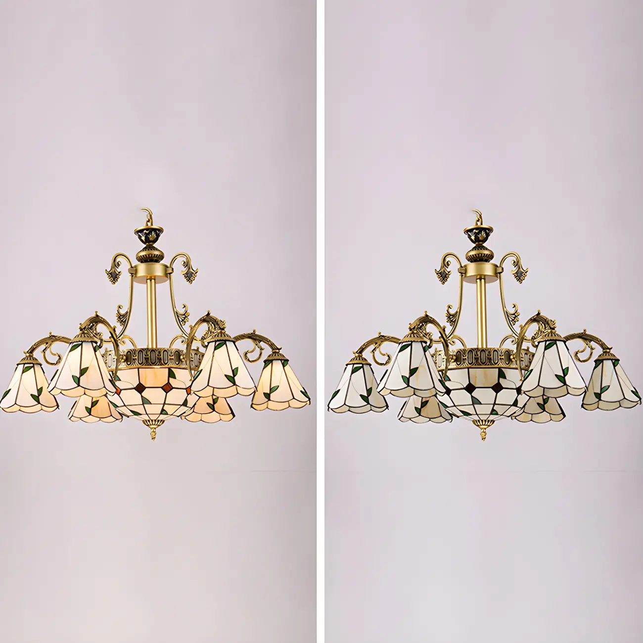 Vintage Gold Floral Glass Adjustable Hanging Chandelier | homeyfad