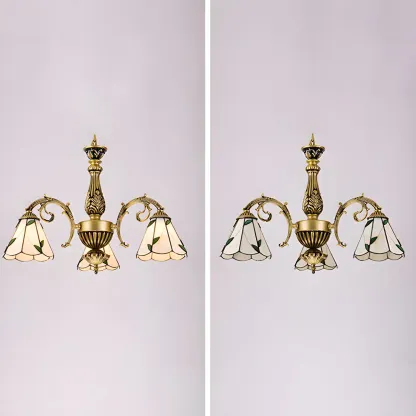Vintage Gold Floral Glass Adjustable Hanging Chandelier