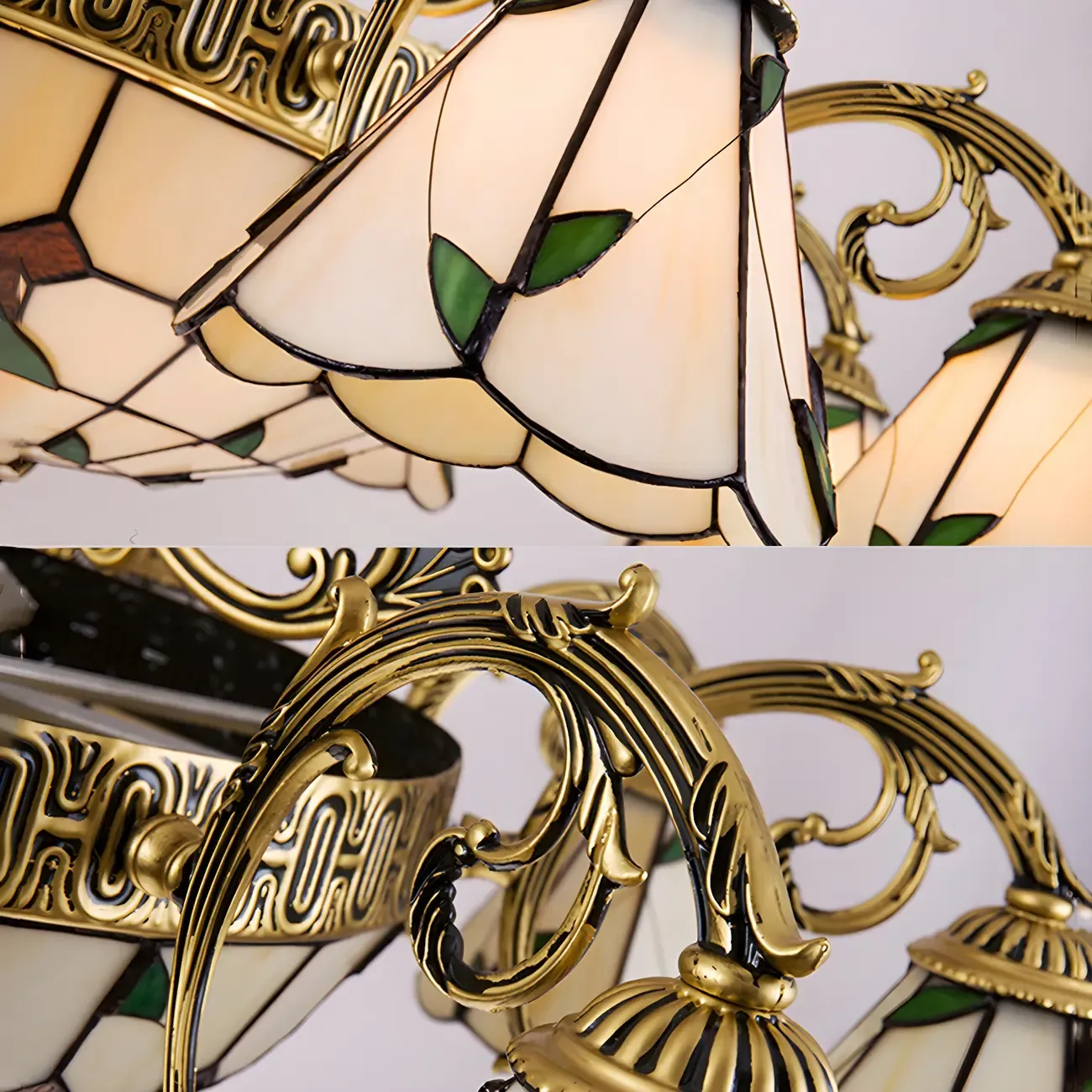 Vintage Gold Floral Glass Adjustable Hanging Chandelier