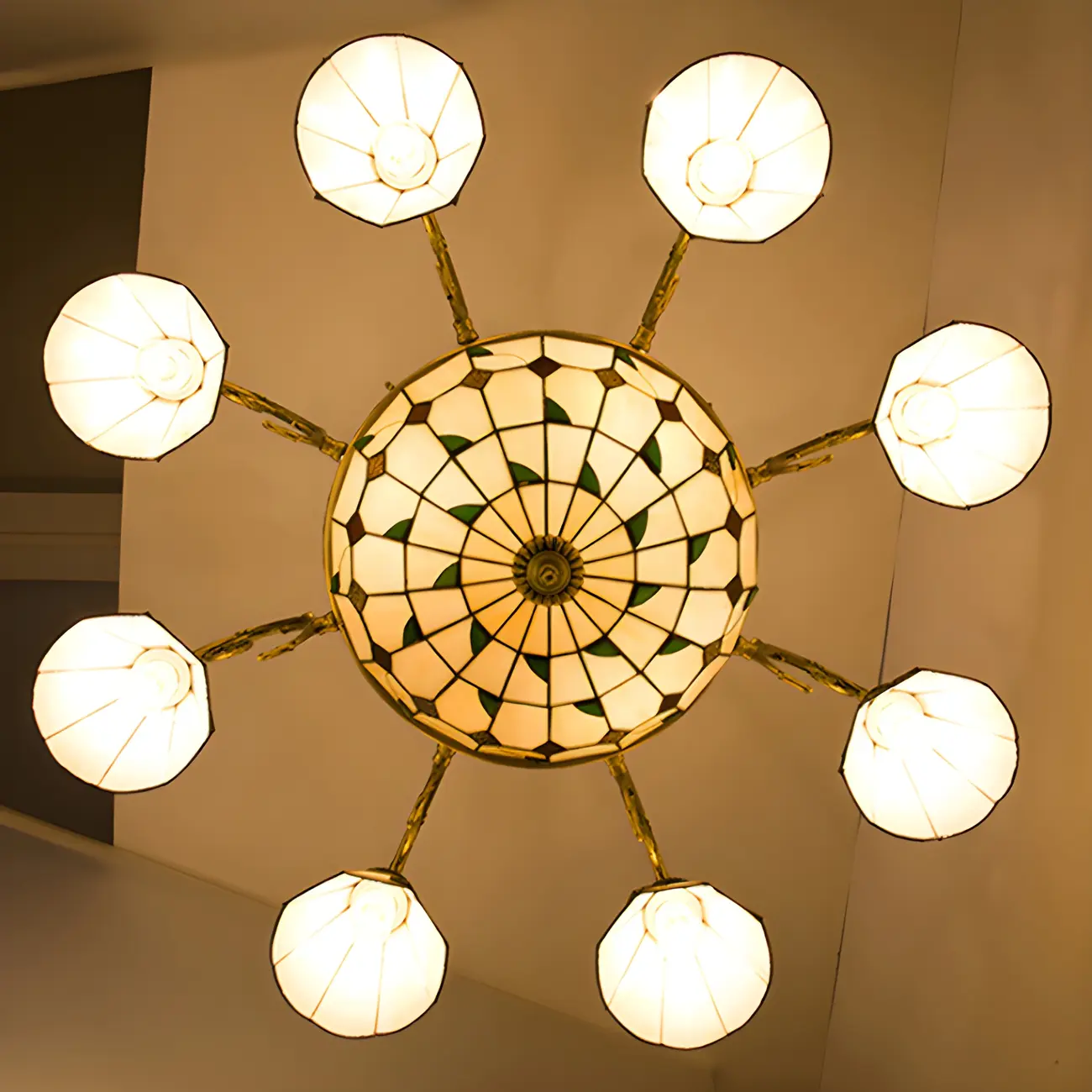 Vintage Gold Floral Glass Adjustable Hanging Chandelier | homeyfad