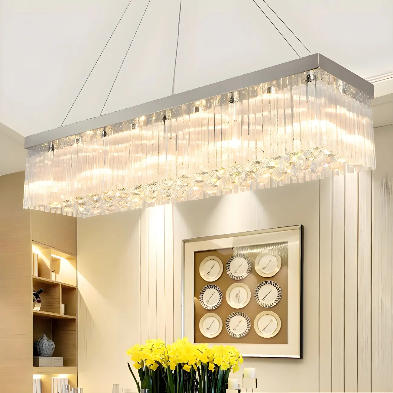 Modern Silver Crystal Rectangle Island Chandelier  Image - 1 | homeyfad